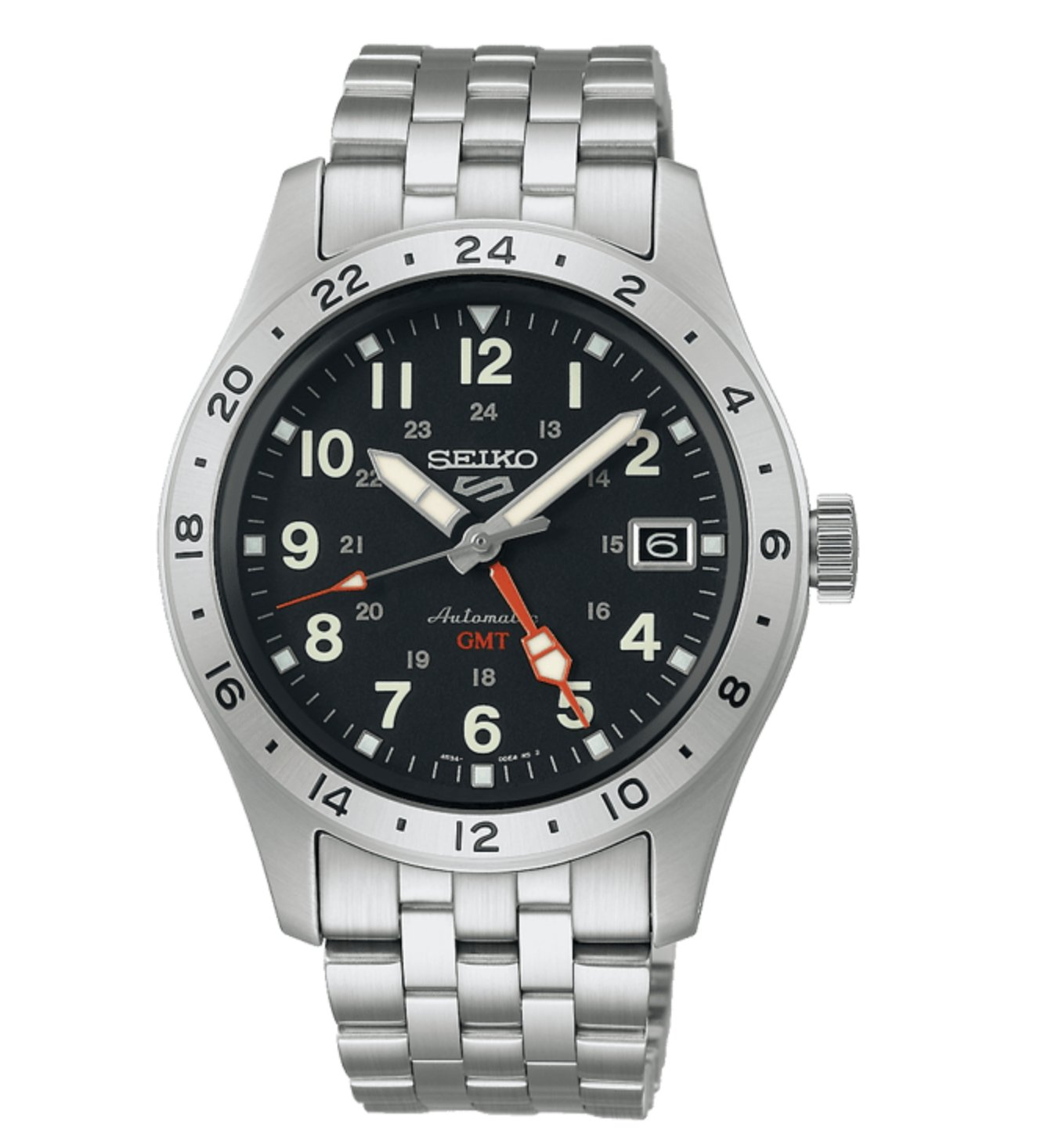 Seiko 5 Sports GMT SSK023K saat kadranı ve bilezik detayı