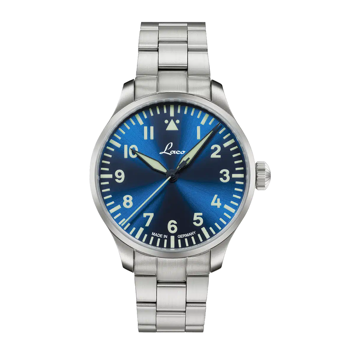 Laco Augsburg Blaue Stunde 德国飞行员手表,前视图。
