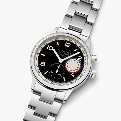 NOMOS Club Sport neomatik Worldtimer Dark ref. 793 siyah kadran ve çelik bilezikle