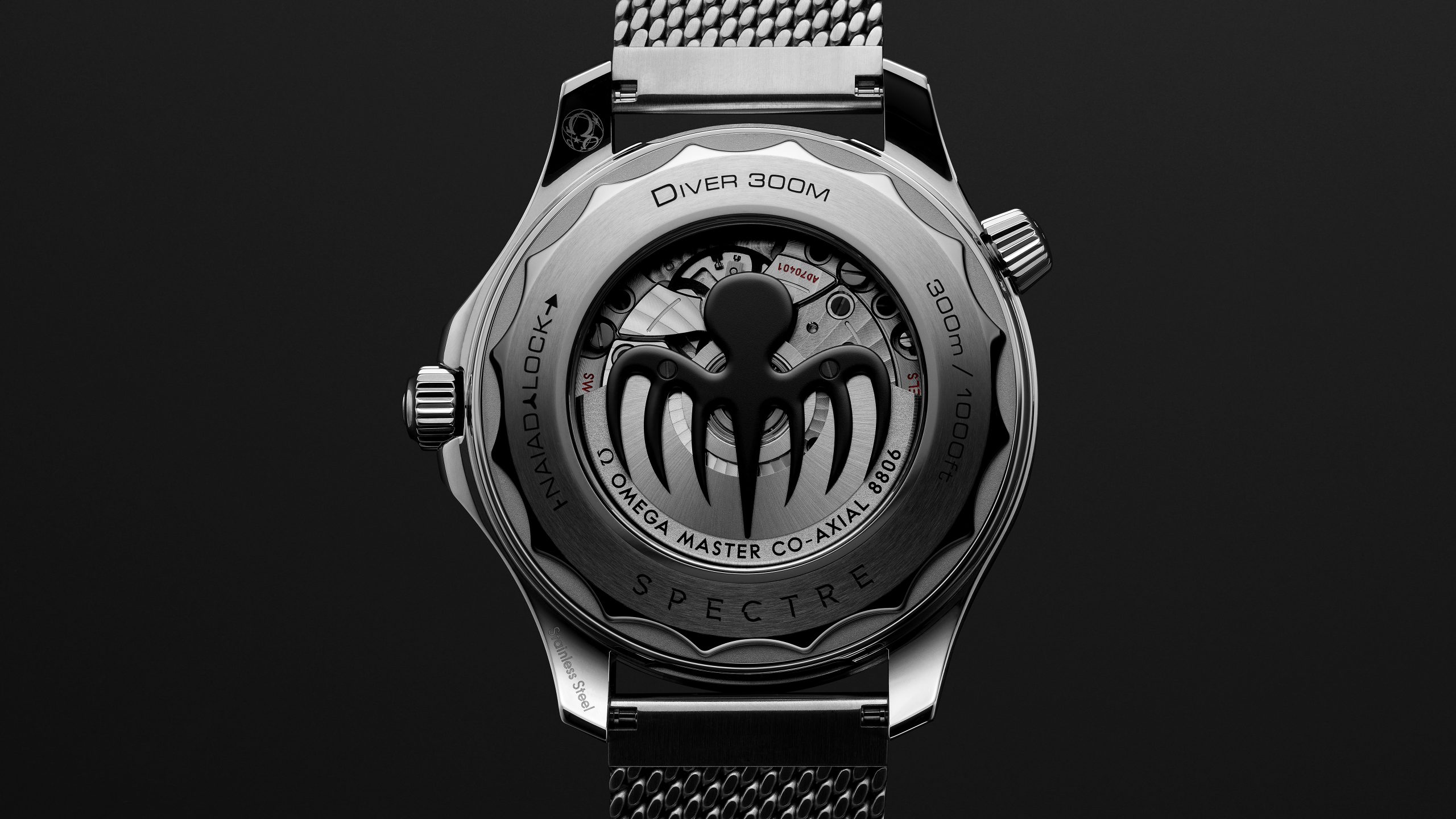 OMEGA Calibre 8806 siyah SPECTRE ahtapot logolu rotor