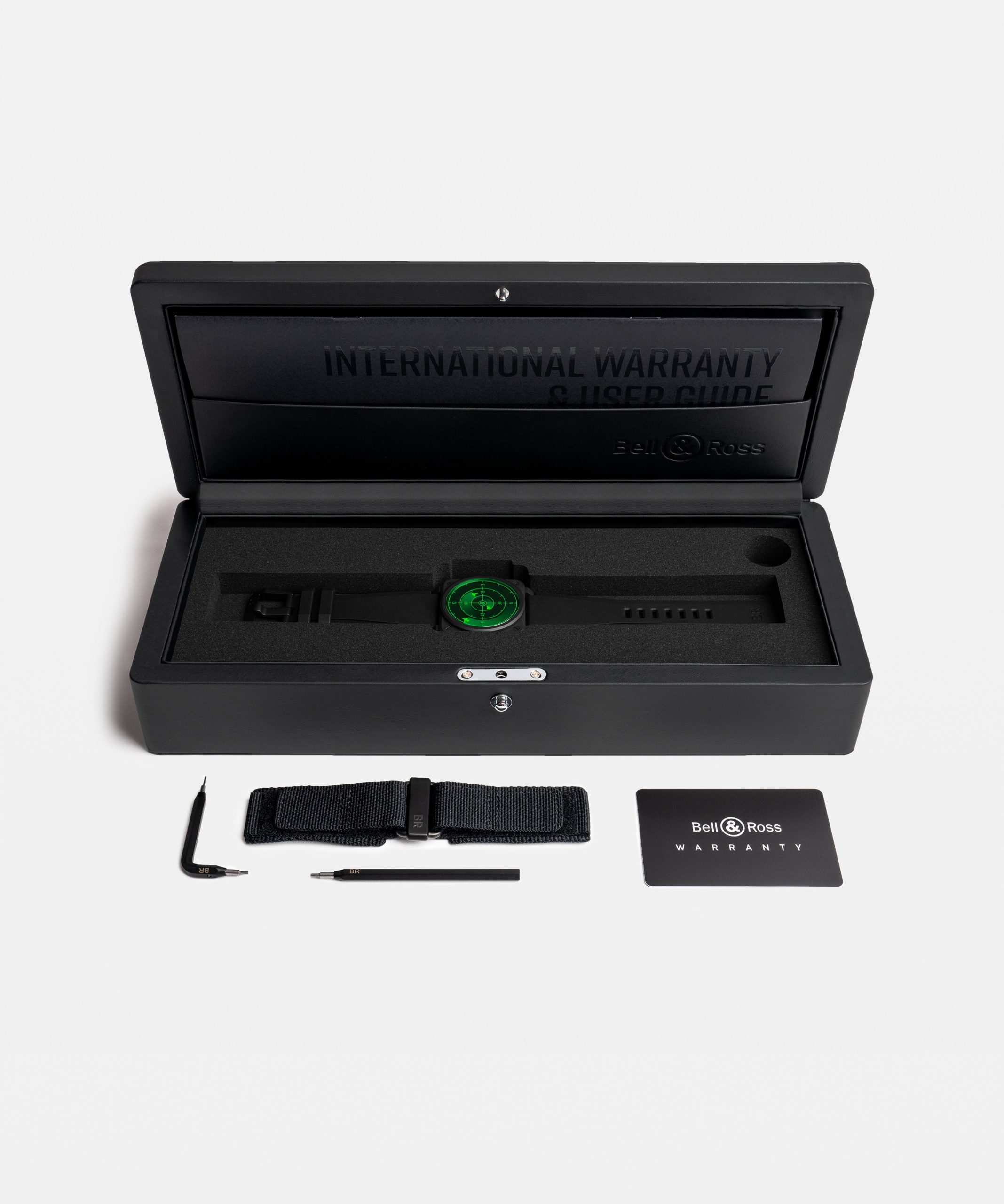 Bell & Ross BR-03 Green Radar Ceramic kutusu ve iki kayışı
