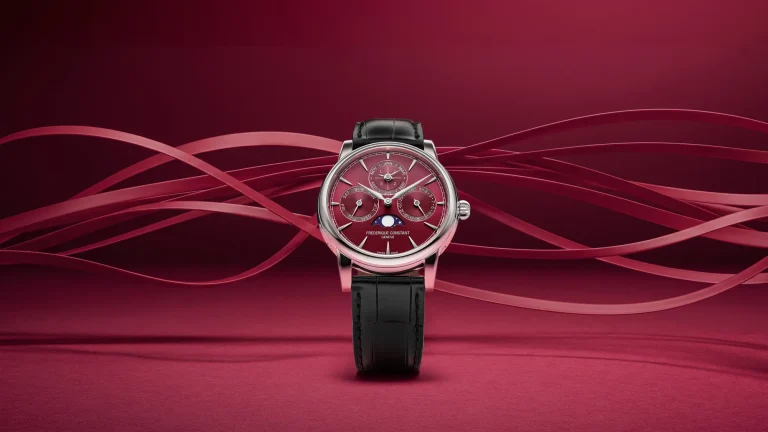Frederique Constant Classic Perpetual Calendar Manufacture FC-776BRG3H6, güneş ışını fırçalı bordo kadran ve siyah timsah derisi kayış