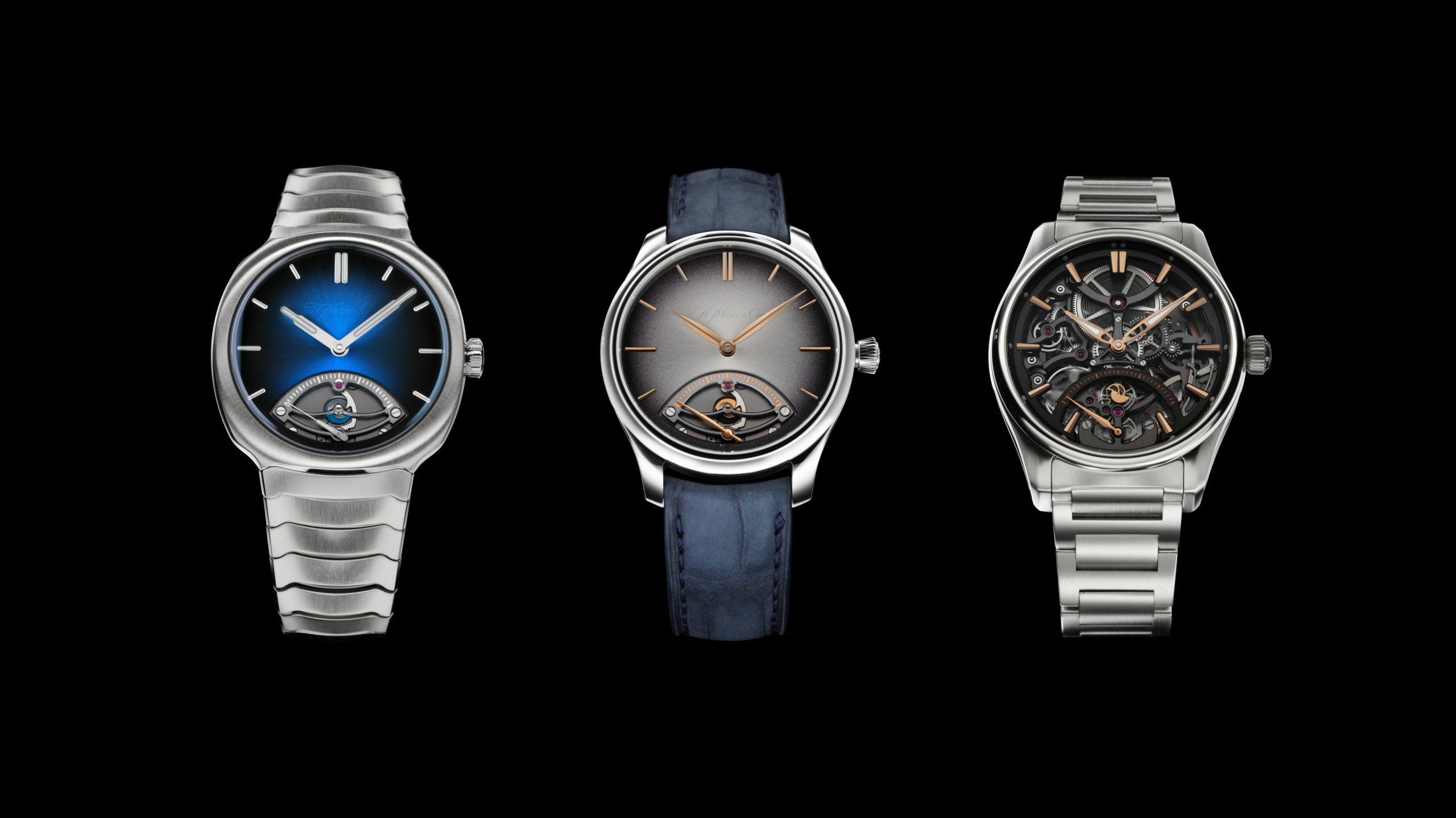 H. Moser & Cie. Streamliner, Endeavour ve Pioneer Skeleton Retrograde Seconds yan yana