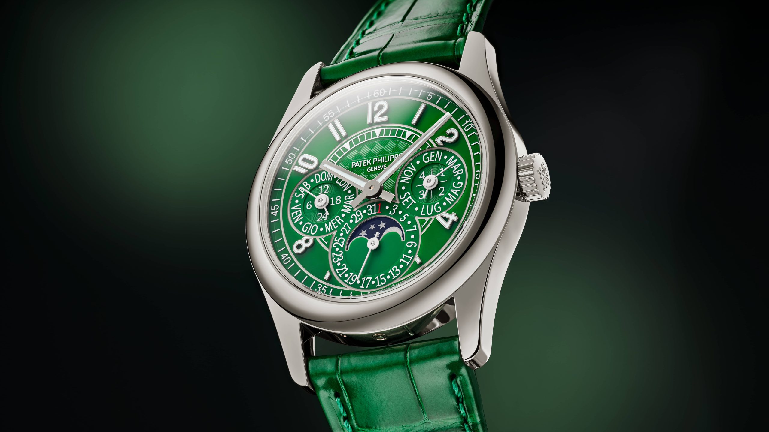 Patek Philippe 7147G-010 yeşil kadranlı daimi takvim Milano 2026