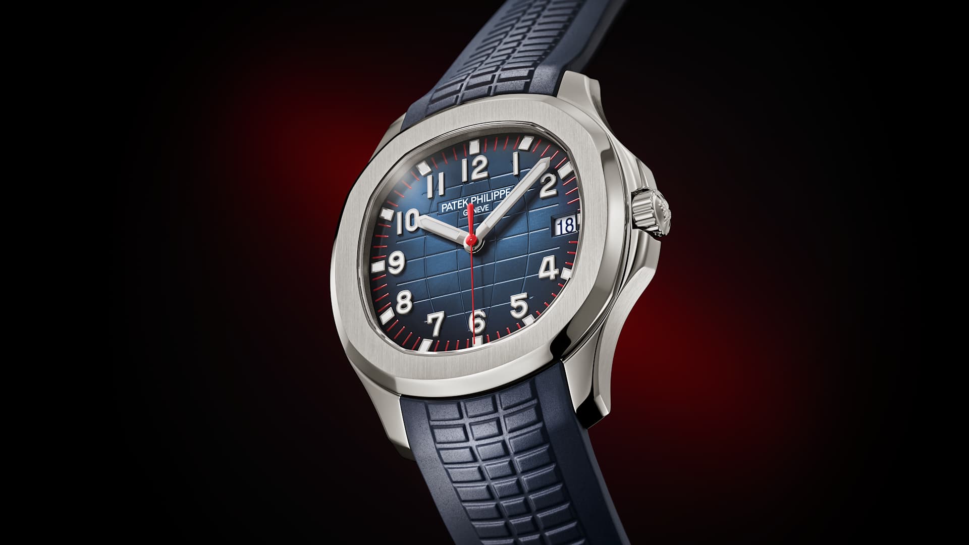 Patek Philippe Aquanaut 5167A-014 mavi kadranlı yatay görünüm