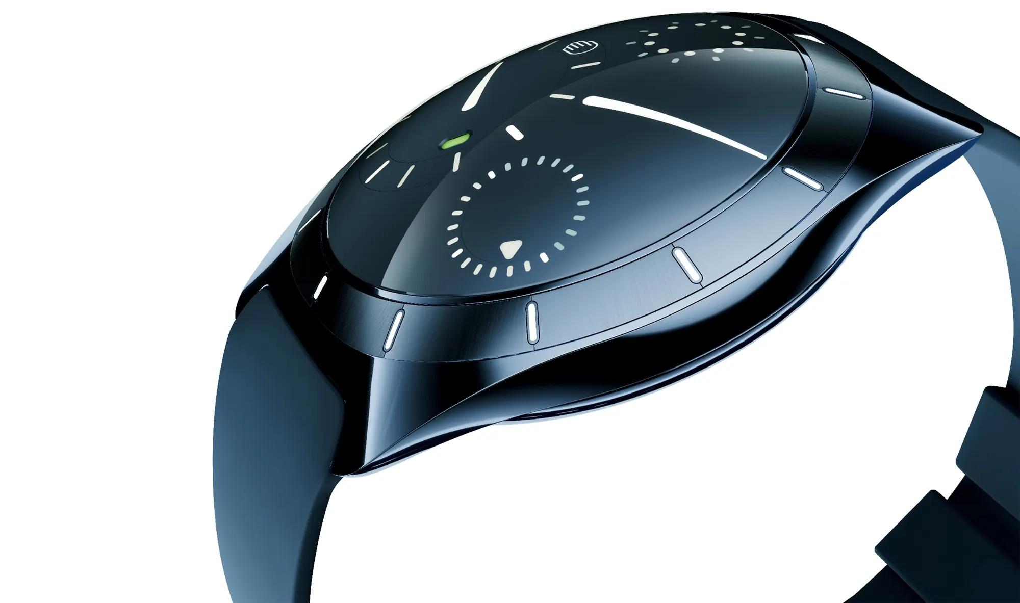 Ressence TYPE 10 ROCS kadranı Ressence TYPE 10 dışbükey titanyum kadranı ve yağ dolgulu camın altında görünen işaretler