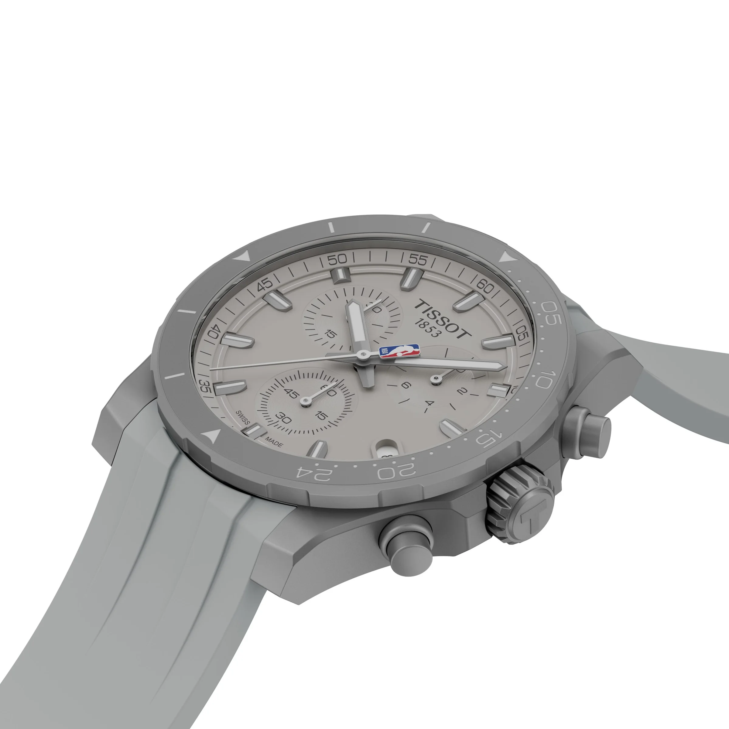 Tissot Supersport NBA 2026 kadran ve 24 saniyelik bezel detayı